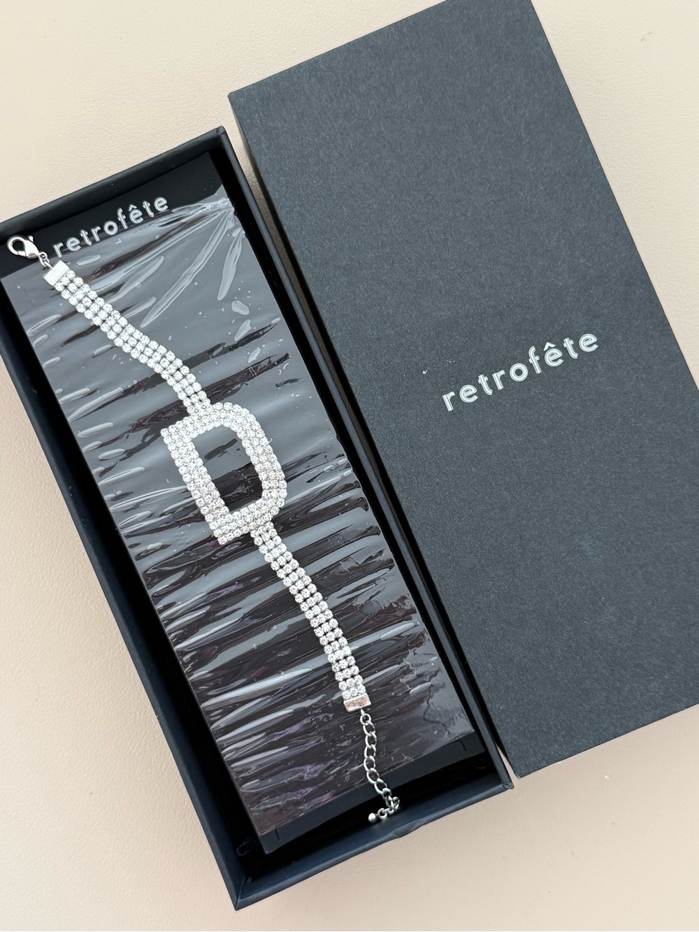 Retrofete Crystal Initial 'D' Bracelet - Clear/Silver